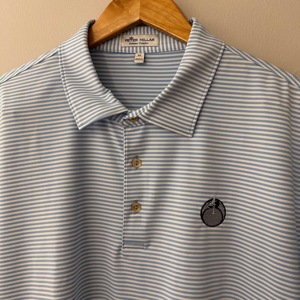 Peter Millar Summer Comfort Polo Mens XL Blue White Stripe‎ Golf Performance